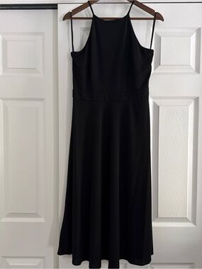 Ann Taylor Black Midi Slip Dress with Spaghetti Straps